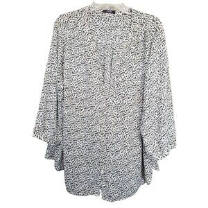 NYDJ Animal Print Pleat Back 3/4 Sleeve Relaxed Button-Up Top Size 1X